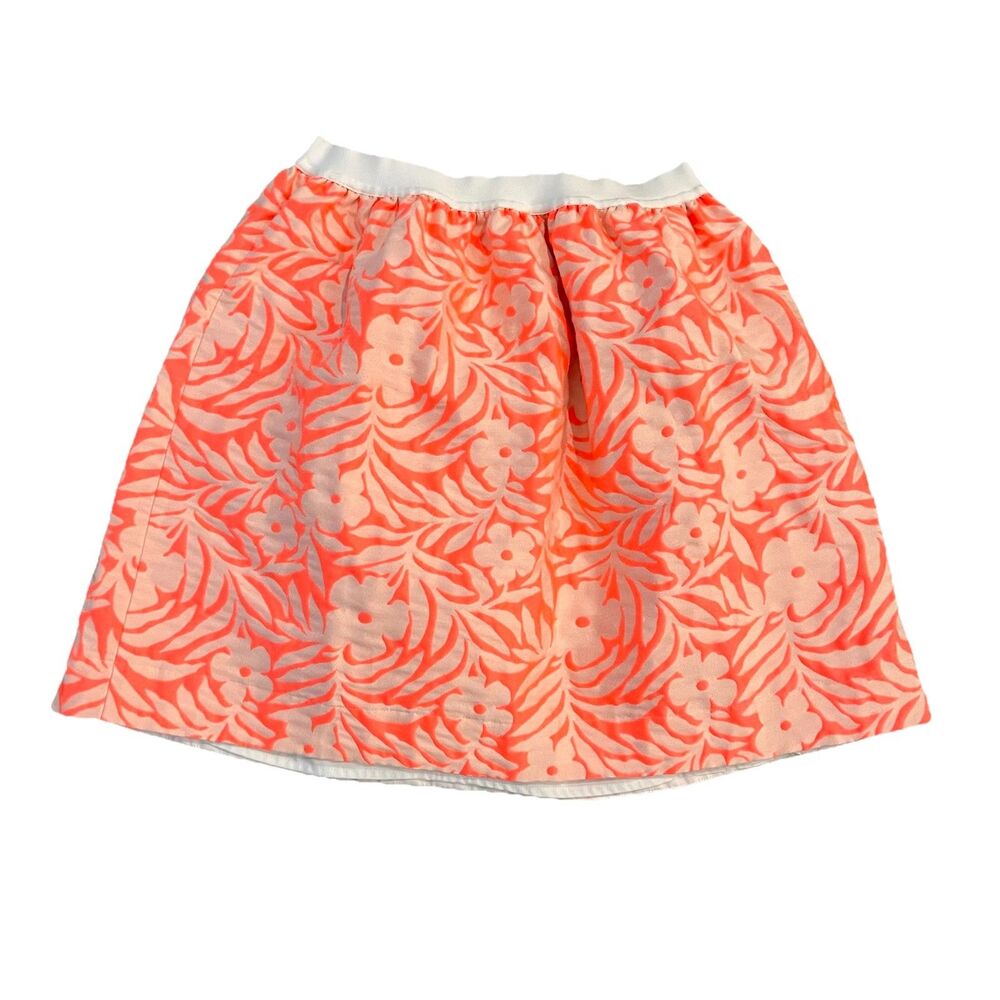 Crew cuts Girls Skirt 14 Pull On Elastic Waist Floral Jacquard Neon Coral Beige